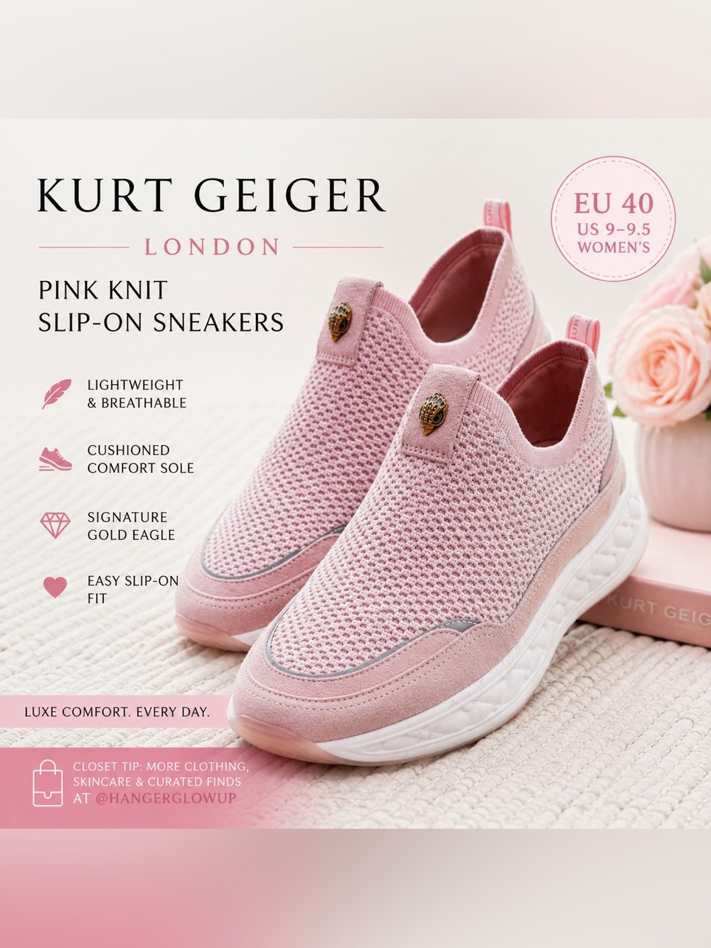 Kurt Geiger London Pink Knit Slip-On Sneakers EU 40 / US 9-9.5